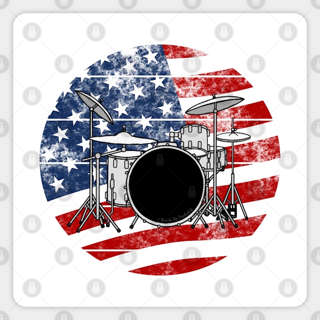 Drum Kit USA Flag Drummer Musician 4th July Magnet by doodlerob